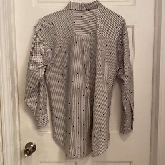 LOFT Men's Medium Gray/White Stripe W/Navy dot Lg Sl Button Up Shirt NWT - Picture 4 of 6